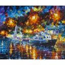 Gallery value USD16000 NIGHT COLORS OF THE HARBOR - PALETTE KNIFE Oil Painting On Canvas By Leonid Afremov